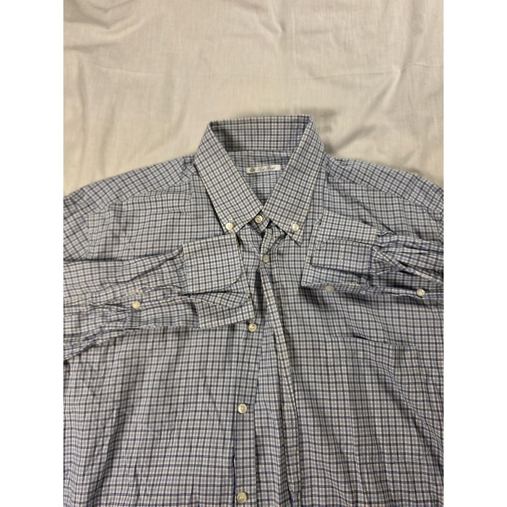 Loro Piana Shirt Mens Large Blue Check Button Down Long Sleeve Made Italy Cotton